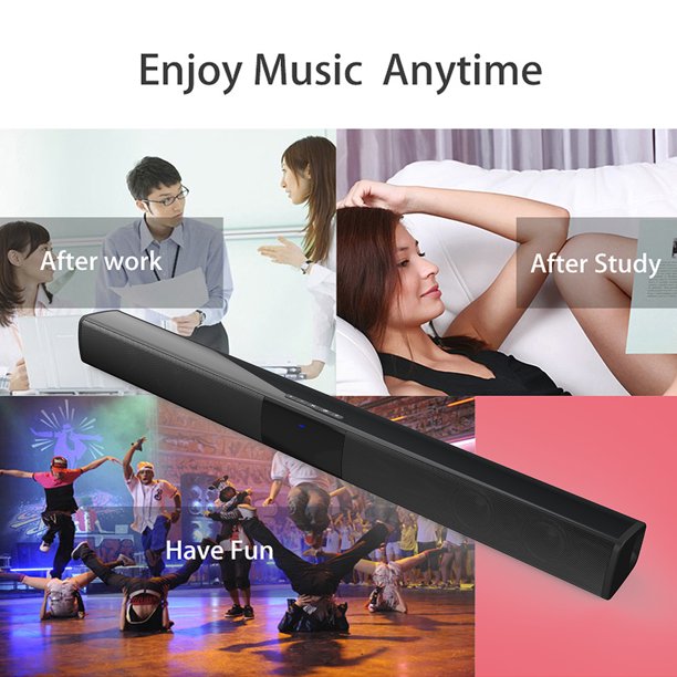 Doosl Sound Bar, 22 Inch Bluetooth TV Speaker with Remote & 4 Built-in Subwoofers, TF Play, FM Radio, Rechargeable, 20W Wireless Soundbar for TV Home Theater & Audio, Black