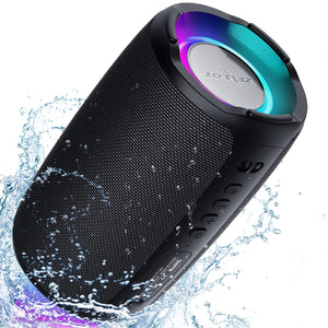 Doosl Bluetooth Speaker, Portable Waterproof Wireless Speaker with Dazzling Color LED Light, Built-in Noise-Canceling Mic, Black