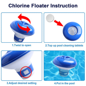 180 pcs Chlorine Tablets for Pools with 3 Inch Chlorine Floating Dispenser, Long Lasting Pool Chemicals for Hot Tub Spa Tub, White
