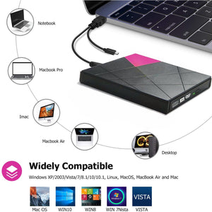 External DVD CD Drive, USB 3.0 Portable External DVD/CD RW Burner Drive with Micro SD Adapter for iMac MacBook Air Pro, CD Burner Compatible with Desktop PC