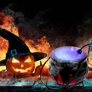 Vinmall Halloween Cauldron with Mist Maker 12 LED Color Changing Lights, Smoke Fog Witch Pot for Halloween Party Decor,Metal Fog Machine