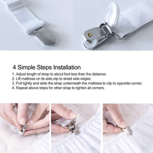 Bed Sheet Clips, iFanze Elastic Bed Sheet Holder Strap Adjustable Bed Sheet Fasteners, White
