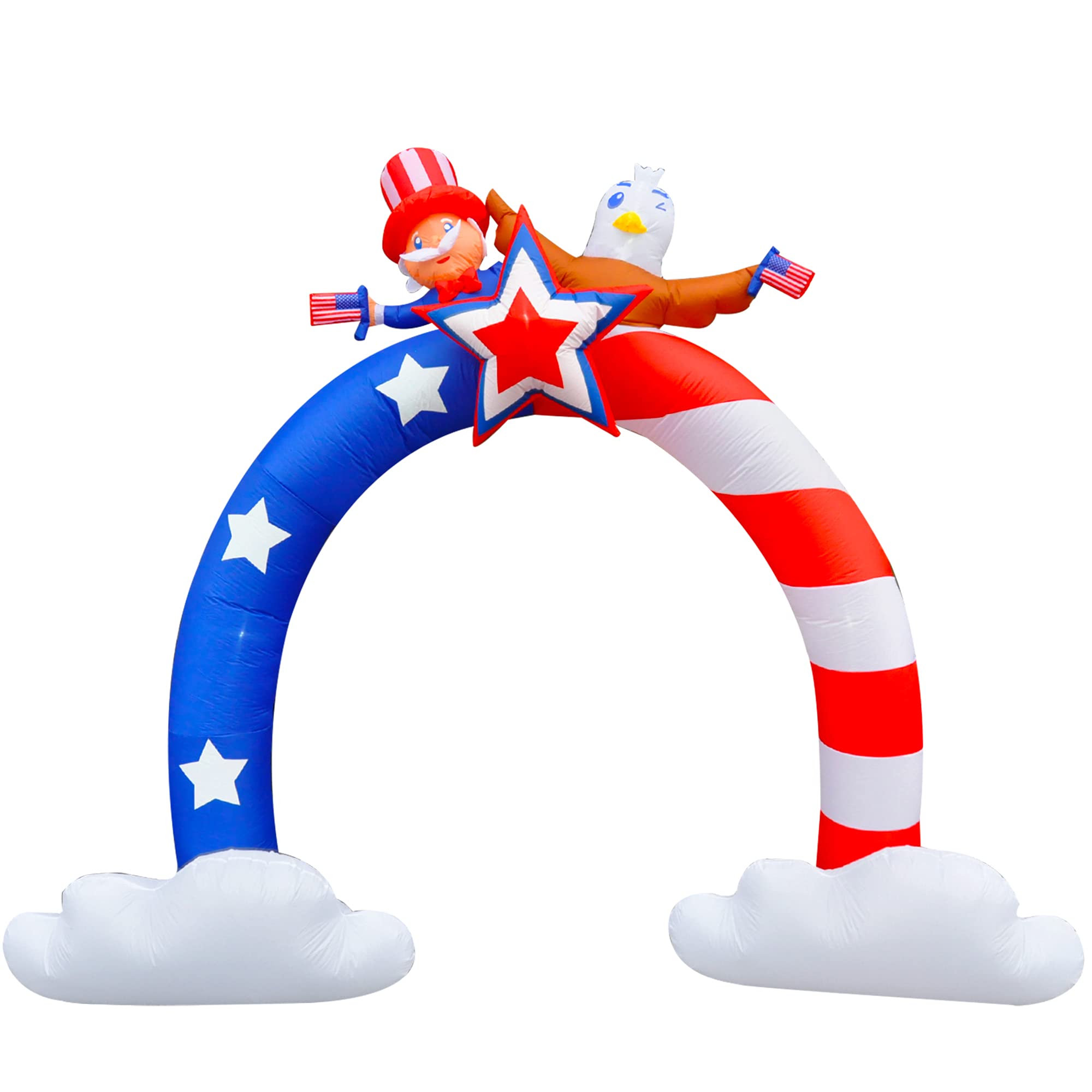 12Ft Patriotic Independence Day 4th of July Inflatable Archway Uncle Sam and Flying Bald Eagle with American Flag Archway Bulit-in LED Blow-up Outdoor Indoor Garden Yard Home Car Holiday Decoration