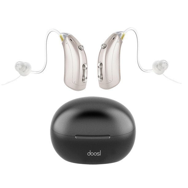 Digital Hearing Amplifiers, Doosl Rechargeable BTE Personal Sound Amplifier Pair with Portable Charging Box, Behind the Ear Sound Amplification
