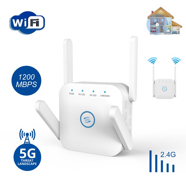 WiFi Extender, Covers up to 1200 Sq.ft and 25 Devices, 1200 Mbps Dual Band 2.4G and 5Ghz WiFi Range Extender, Wireless Signal Booster for Home