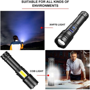 90000 Lumens Powerful Flashlight, Laighter USB Rechargeable Waterproof XHP50 Searchlight Super Bright 5 Modes LED Flashlight Zoom Bar Torch for emergencies Hiking Hunting Camping