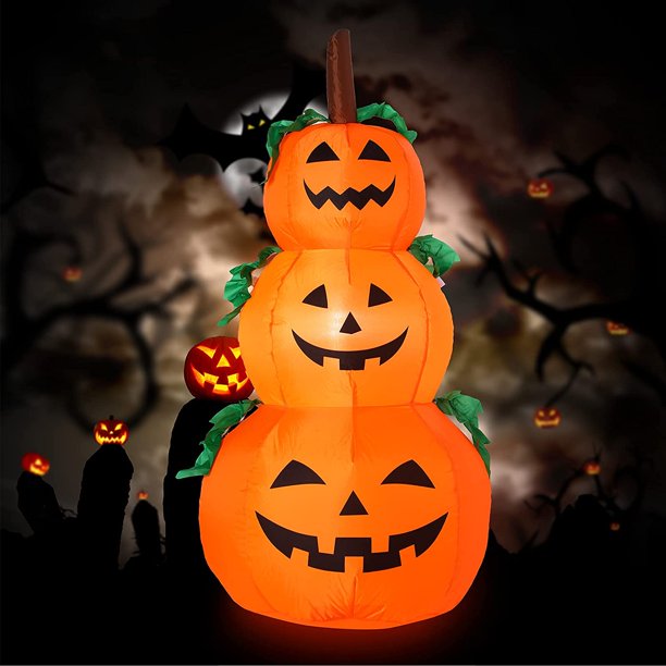 iFanze Halloween Big Inflatable Pumpkin 3 Stack Blow Up Decorative Pumpkin Inflatable Outdoor Decoration 4ft