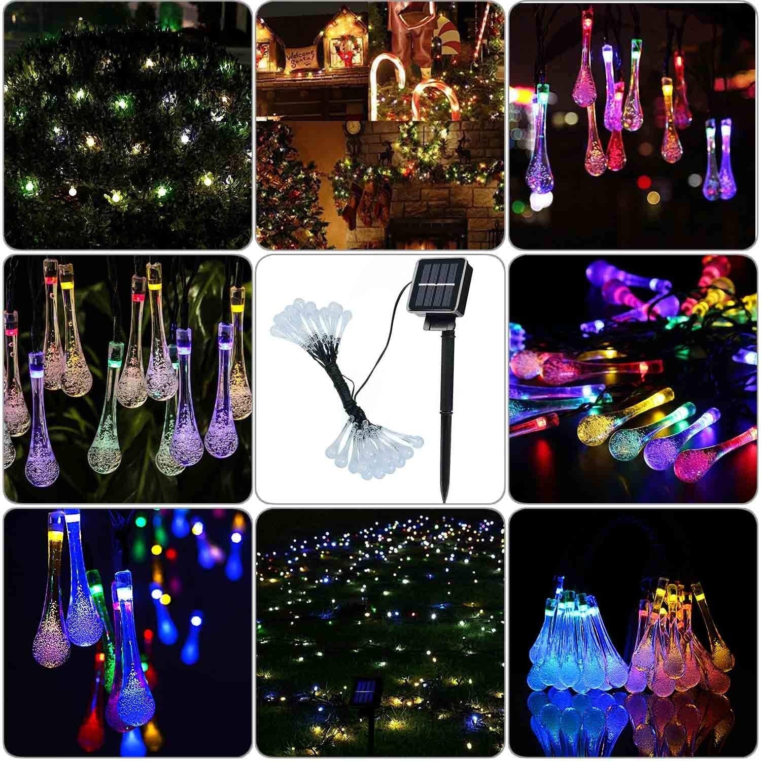 Laighter Solar String Lights, 21 ft 30 LED Water Drop Solar Fairy Waterproof Lights for Garden, Patio, Yard, Home, Parties, 8 Lighting Modes, Multicolor