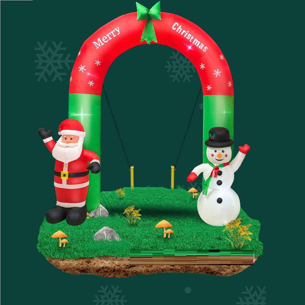 iFanze 8ft Christmas Inflatable Archway Santa Claus and Snowman with Bow LED Lights Yard Art Decoration