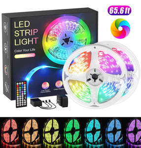 LAIGHTER LED Strip Lights, 65.6ft RGB LED Lights Strip with 44 Keys Remote Controller and Fixing Clips, Flexible Color Changing 5050 600 LEDs Light Strips Kit for Bedroom, Home, Kitchen, Bar, TV Car Xmas Decor