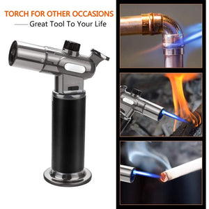 Refillable Butane Torch, Powerful and Adjustable Flame Torch Lighter, Fit All Butane Tanks Blow Torch with Safety Lock for Kitchen Desserts,BBQ and Baking (Butane Gas Not Included)