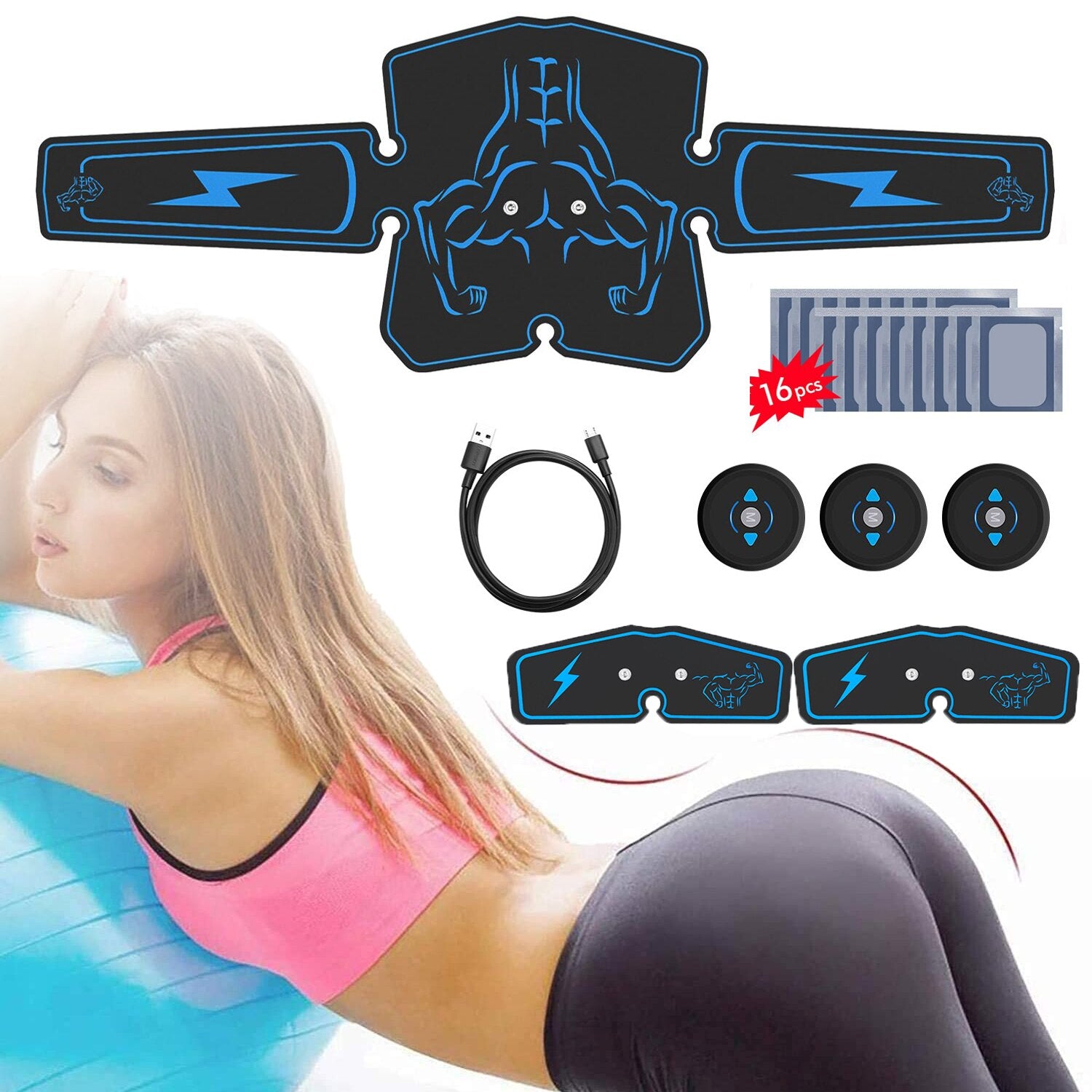 Ifanze Abs Stimulator, Ab Stimulator, Rechargeable Ultimate Muscle Toner  Trainer for Men Women Abdominal Fitness Workout EMS Muscle Stimulation with  16 Extra Gel Pads 