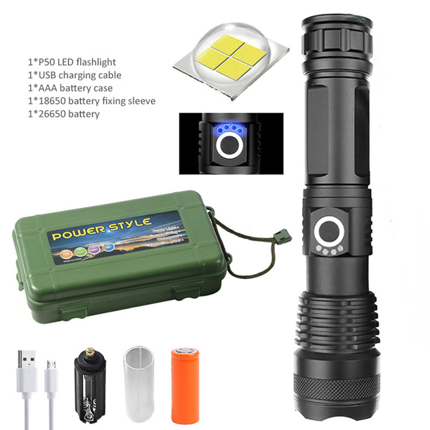 Rechargeable Tactical Flashlight,Ifanze Aluminum Telescopic Zoom LED Flash Light 15000 Lumens with 5 Modes
