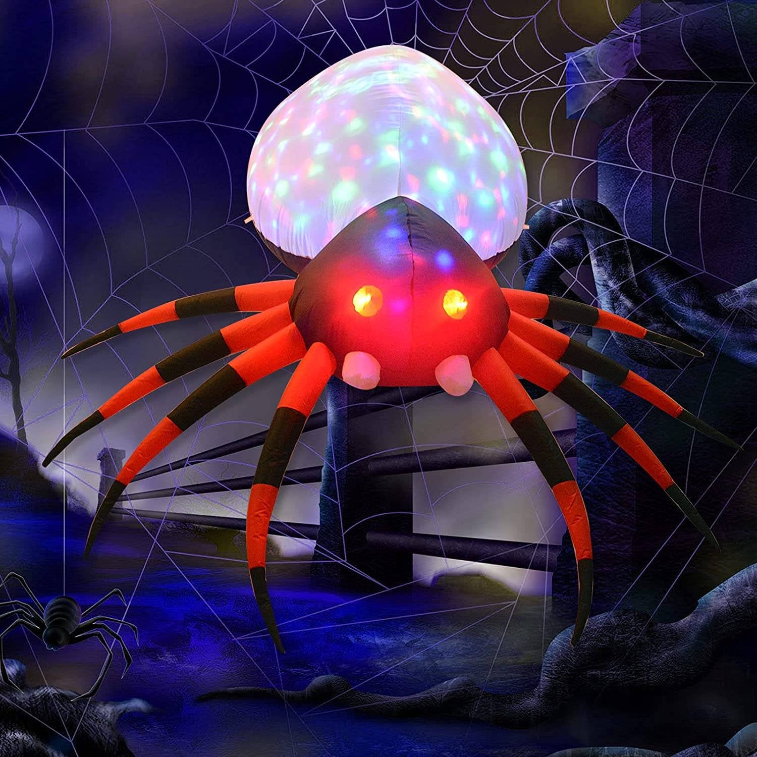 6 FT Width Halloween Inflatables Outdoor Spider with Magic Light, Blow Up Yard Decoration Clearance with LED Lights Built-in for Holiday/Party/Yard/Garden