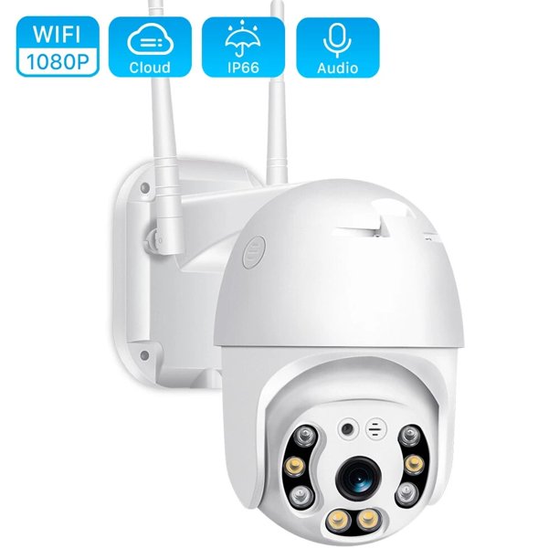 Outdoor Wifi IP Security Camera, HD 1080P Home Wireless Wifi Two Way Audio Camera, Pan Tilt Dome Surveillance Alert Cam, 2MP Camera Color Night Vision Webcam, IP66 Weatherproof Support Max 128G SD
