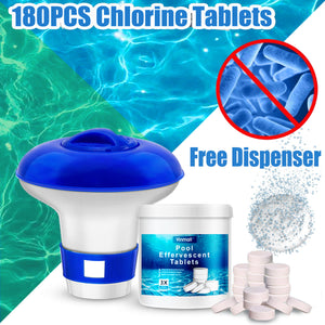 Pool Chlorine Tablets, Chlorine Tablets with Floating Chlorine Dispenser, for Swimming Pool, Spas and Hot Tubs Cleaning, White