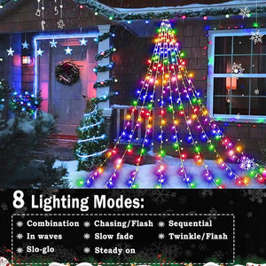 Outdoor Christmas Decoration Waterfall Lights, Fairy String Lights 320 LED 8 Modes Tree Light, 10FT Waterproof Patio Light for Home Xmas Tree Yard Porch Holiday Decoration Multicolor
