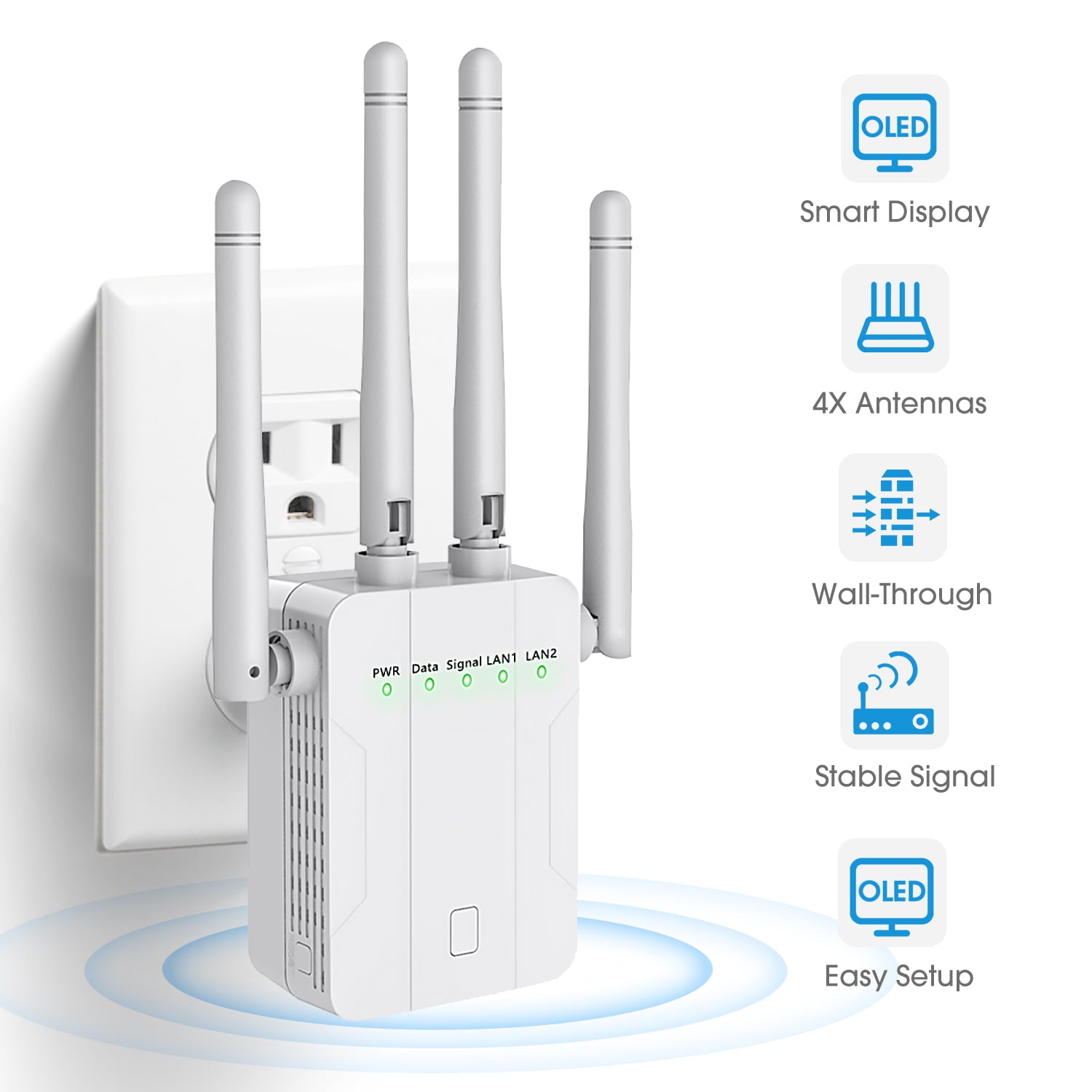 WiFi Range Extenders Signal Booster Up to 1000Mbps for Home, WiFi Booster Repeater 2.4 GHz WPS Wireless Signal Strong Penetrability, Wide Range of Signals(3500 sq.ft)