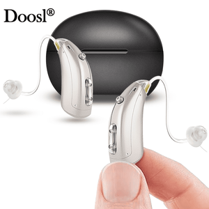 Rechargeable Digital Amplifiers for Ears, BTE Noise Cancellation Volume Control Amplifiers for Seniors Adults, 1 Pair, Silver
