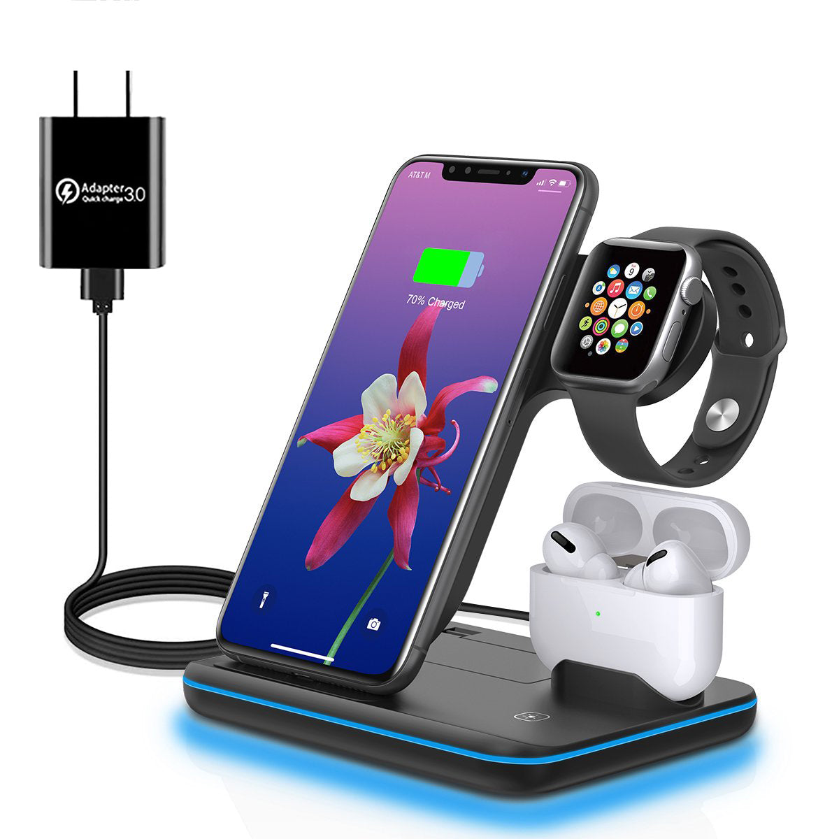 Doosl Wireless Charger, 3 in 1 15W Fast Wireless Charging Station Stand, Compatible for iPhone Series13/ 12/11/XS/MAX /XR/XS/X/Apple Watch Charger 6/5/4/3/2, AirPods Pro/Samsung/Android