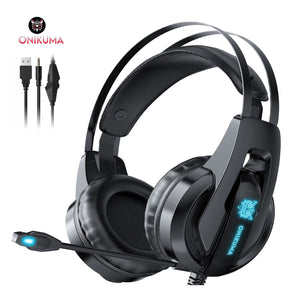 ONIKUMA K16 Stereo Gaming Headset for PS4, Xbox One, Nintendo Switch, PC, PS3, Mac, Laptop, Over-Ear Headphones PS4 Headset Xbox One Headset with Surround Sound, LED Light & Noise Canceling Microphone