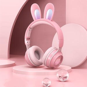 DOOSL over-Ear Bluetooth Headphones with Bunny Ears, Wireless Headphones for Kids Girls, Noise-canceling Mic, Surround Stereo Sound, Pink